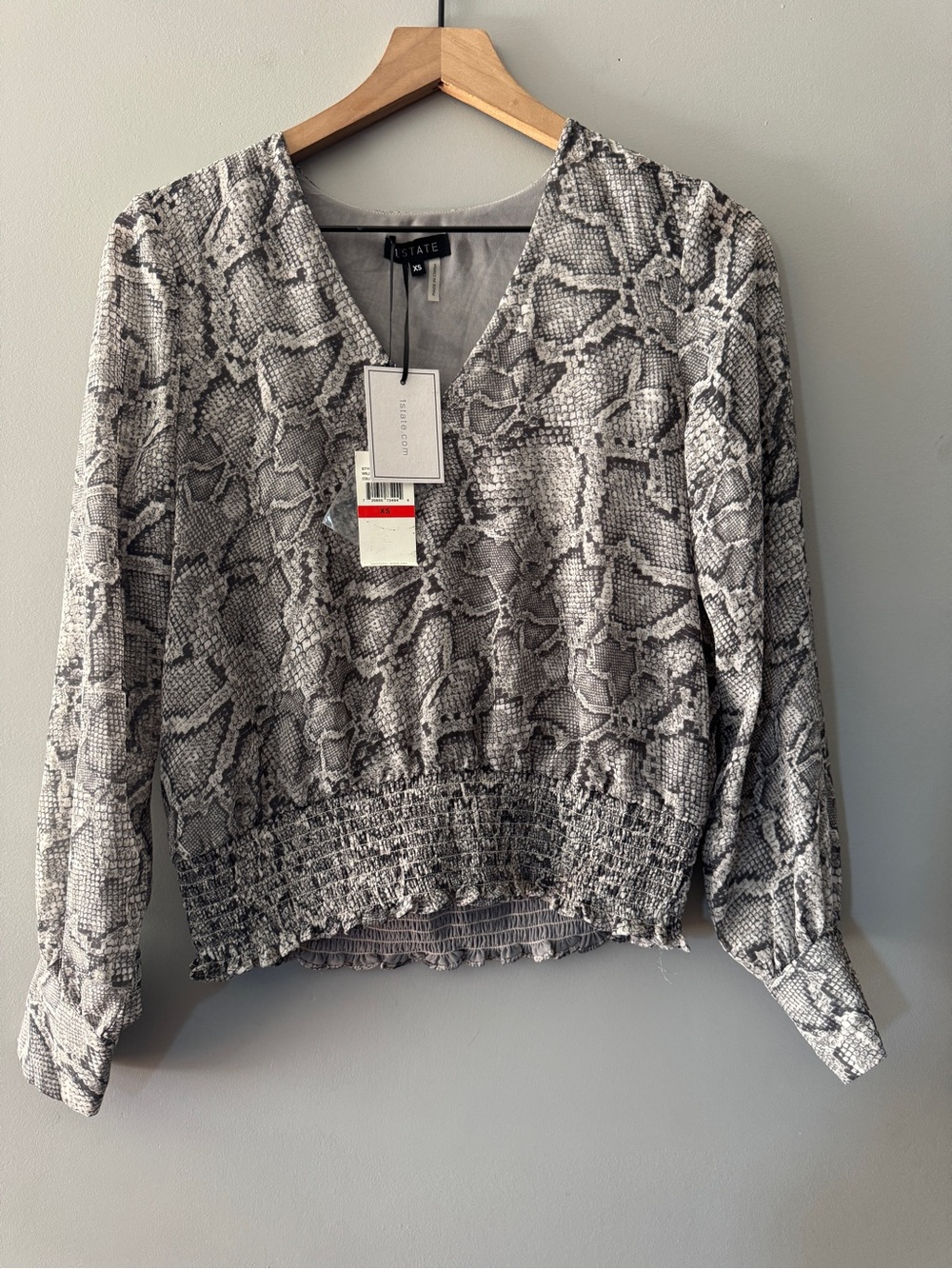NWT | 1. State | Snake Print V-Neck Smocked Hem Top | XS